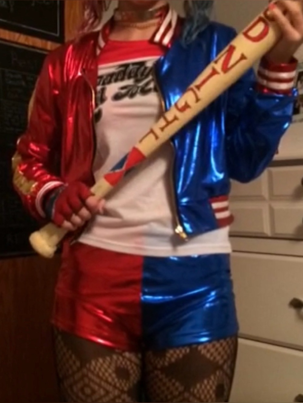 Harley Quinn - Suicide squad Red & Blue women Costume Jacket, T-shirt and shorts